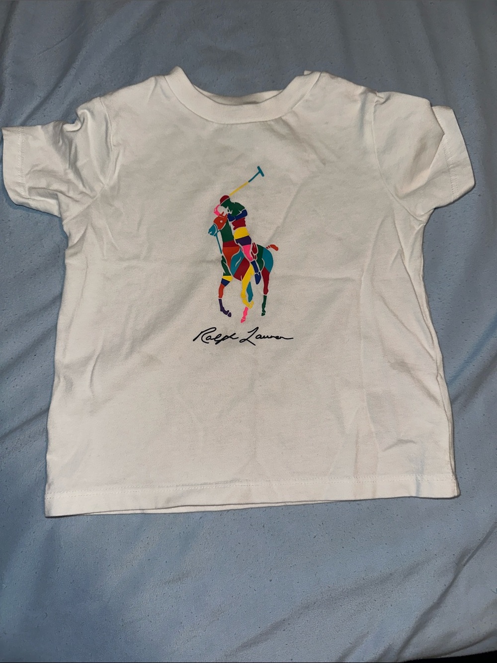 Ralph Lauren White Tee with Multicolor Polo Player Graphic